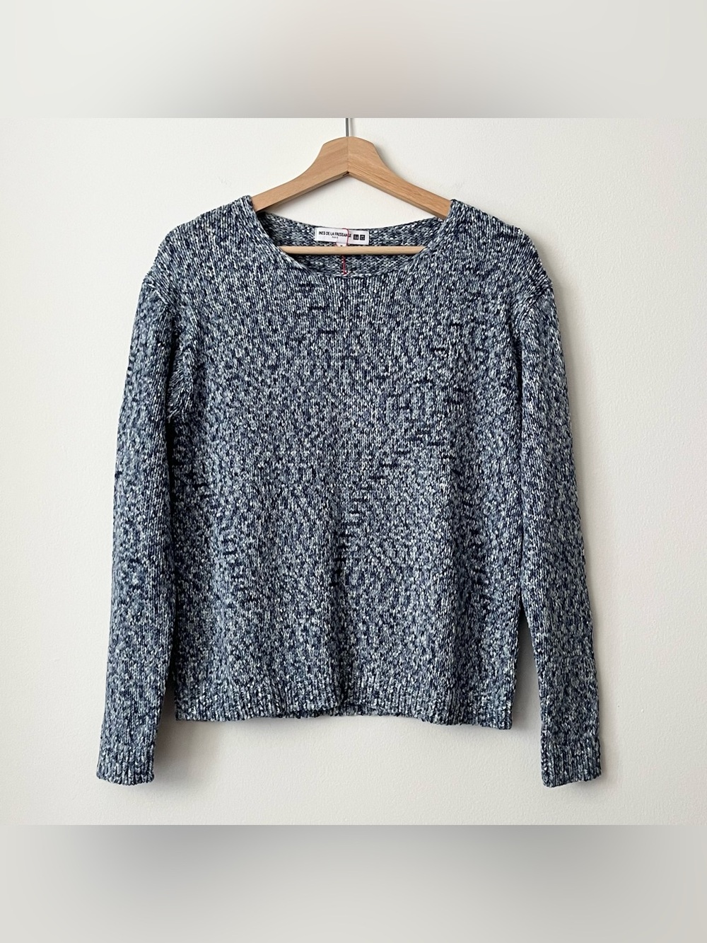 NWOT Uniqlo x Ines de la Fressance Women's Blue Denim Ribbon Knit Sweater Size M